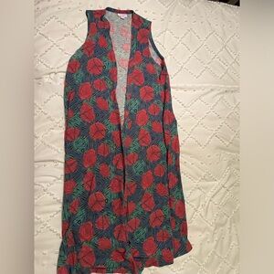 Lularoe Longline Vest with Abstract Rose Pattern Size Small